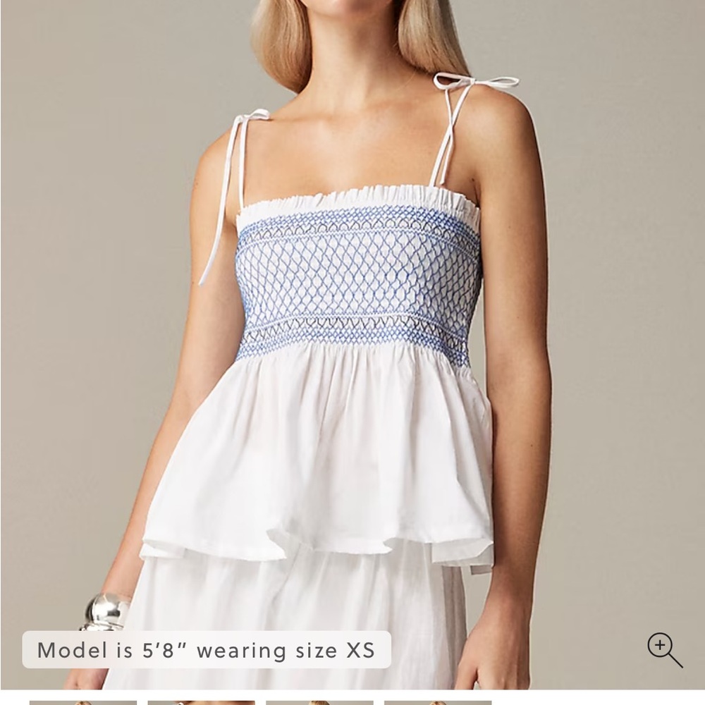 J. Crew White and Blue Smocked Camisole